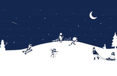 kids playing in snow at night graphic
